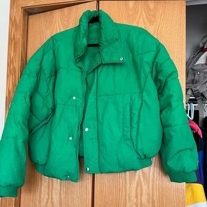 Green Free People Puffer Coat